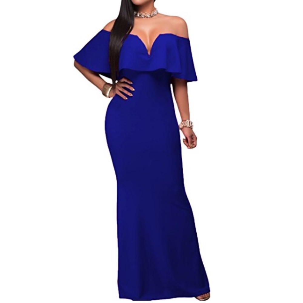 V Neck Ruffle Off Shoulder Dress